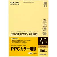 コクヨ ＰＰＣカラー用紙 共用紙 Ａ４ 黄 １パック（１００枚入） ＫＢ